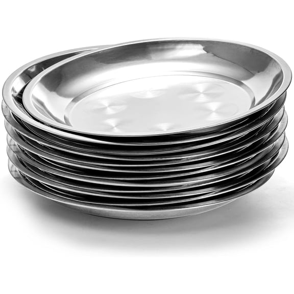 10 Pack 6.3 Inch Round Reusable Stainless Steel Plates, Eco-Friendly Food Grade Metal Dinner Plates, Rust-Proof, Dishwasher Safe, Unbreakable Alternative to Disposable Plates for Home & Outdoor Use