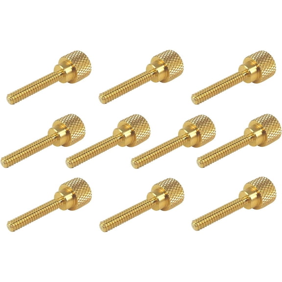 10 Pack 6-32 x 3/4 Inch Threads Solid Brass Diamond Knurled Thumb Screws Knobs with Straight Shoulders Right-Hand Threads SAE Flat Tip Uncoated (6-32 x 3/4 inch Long Threads)