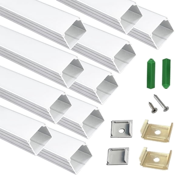 10-Pack 6.56FT LED Strip Channel Diffuser Fitted for Hue Plus,Plus-Size Surface Mounted 0.6'' Deep Tape Light Aluminum U Track with Spotless Flat Milky Cover.