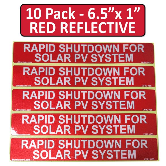 10 Pack 6.5x1 Reflective Solar NEC Compliance Laminated Labels Red 596-01003 596-00890