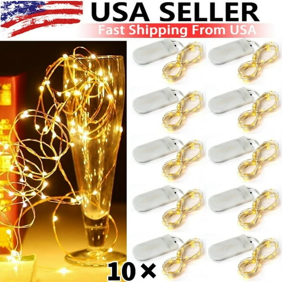 10 Pack 6.6ft 20 LEDs Battery Operated Mini LED Copper Wire String Fairy Lights, Warm White