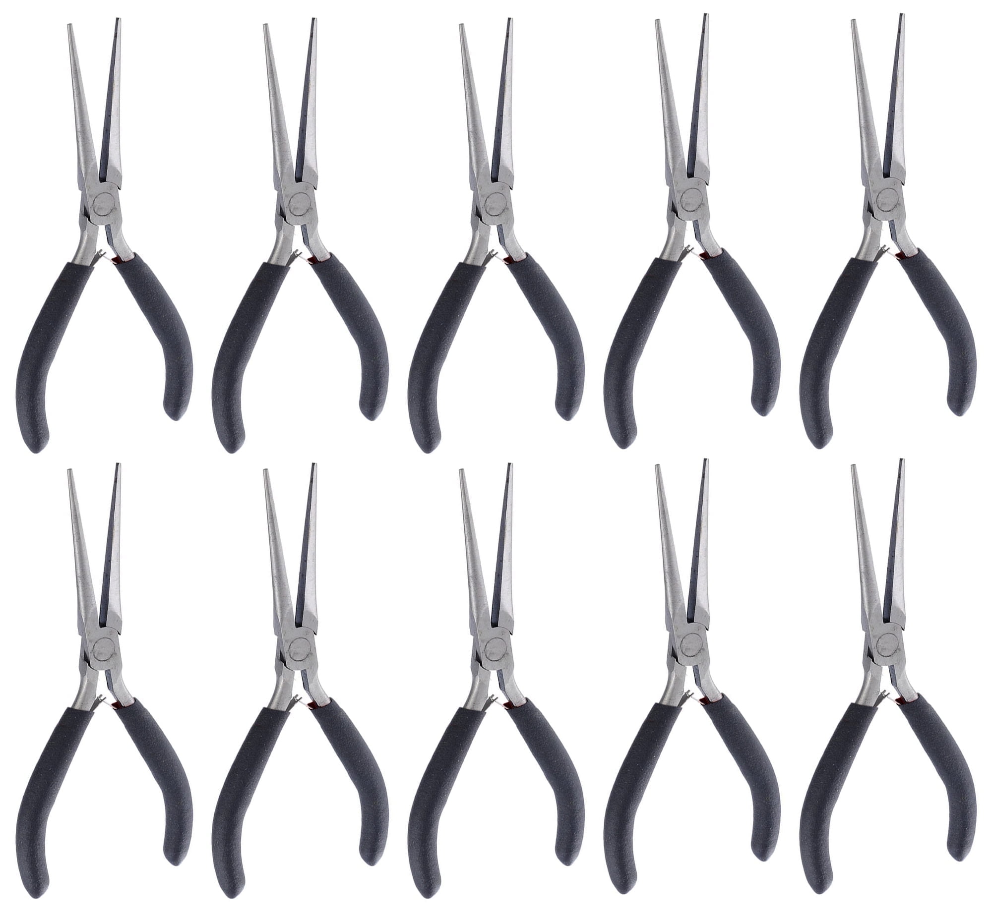 10 Pack 6-inch Mini Needle Nose Pliers (Non-Serrated Jaw) with Return Spring and Cushion Grip Handles