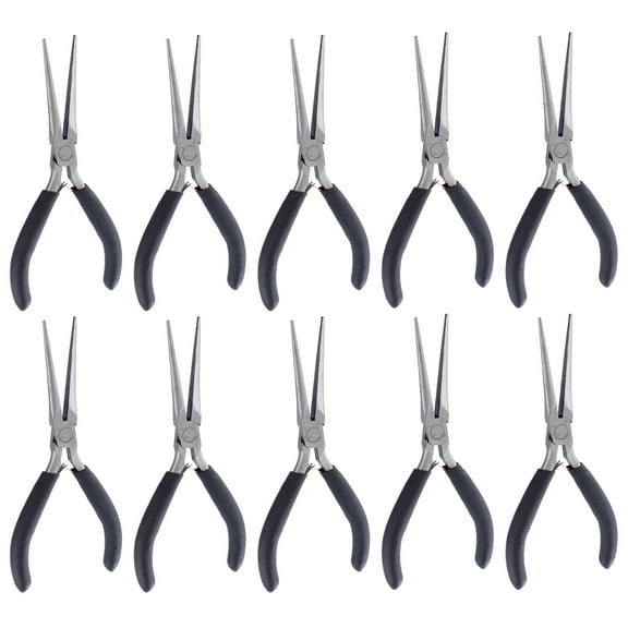10 Pack 6-inch Mini Needle Nose Pliers (Non-Serrated Jaw) with Return Spring and Cushion Grip Handles