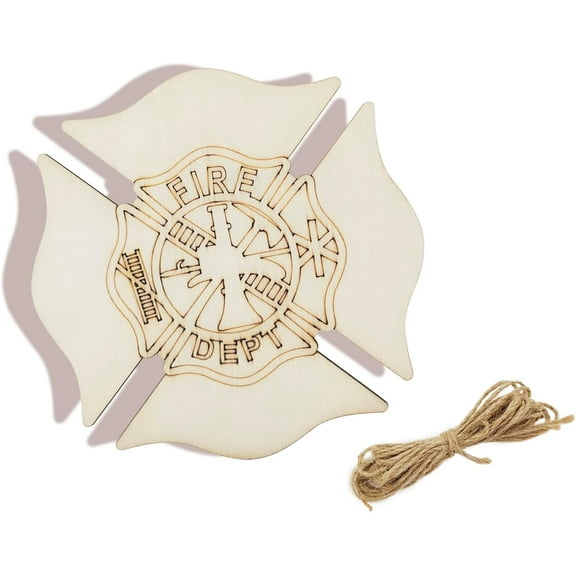10 Pack 6 Inch Wood Fireman Badge Cutouts Fireman Maltese Cross Cutouts Unfinished Wood Firefighter Crosses Cutouts Crafts Wooden Fireman Badge Hanging Ornaments for Home Party Decoration