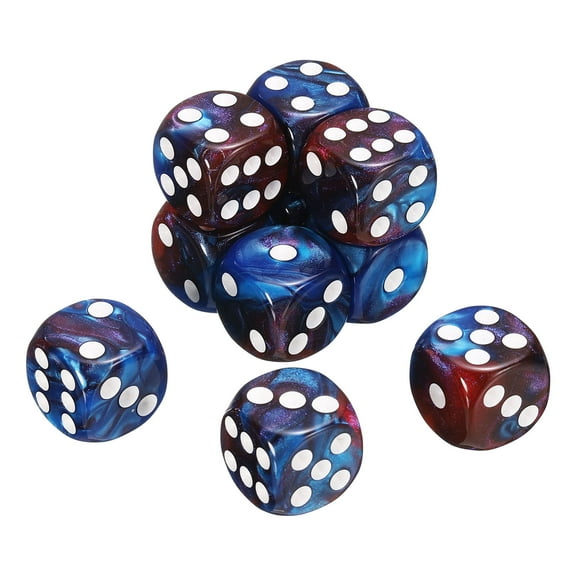 10 Pack 6 Sided Standard Dice, 2 Colors Acrylic D6 Mini Polyhedral Pearl Pattern Game Dice Set for Table Games or Math Learning, Red and Blue/White Point