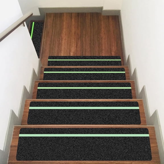 10 Pack 6 x 30 Anti Slip Traction Treads with Glow in The Dark Stripe, Outdoor Waterproof Non Skid Pre-Cut Tape with Roller, High Traction Friction Abrasive Adhesive for Stairs Step