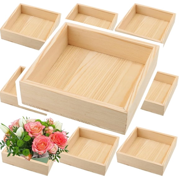10 Pack 6 x 6 Inch Unfinished Wooden Box, Square Wood Storage Box, Rustic Small Wooden Boxes Bulk Wood Organizer Boxes for Crafts, Collectibles, Succulent Plant Pot, Home Decor
