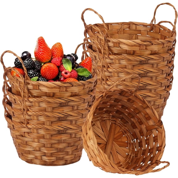 10 Pack 7 Inch Round Bamboo Woven Fruit Baskets with Ear Handles, Small Bamboo Wicker Gift Baskets for Kitchen, Restaurant, and Holiday Decor