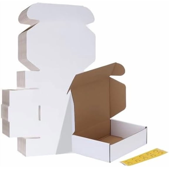 10 Pack 7x5x2 Shipping Boxes, White Corrugated Cardboard Box for Mailing, Packaging, Small Business