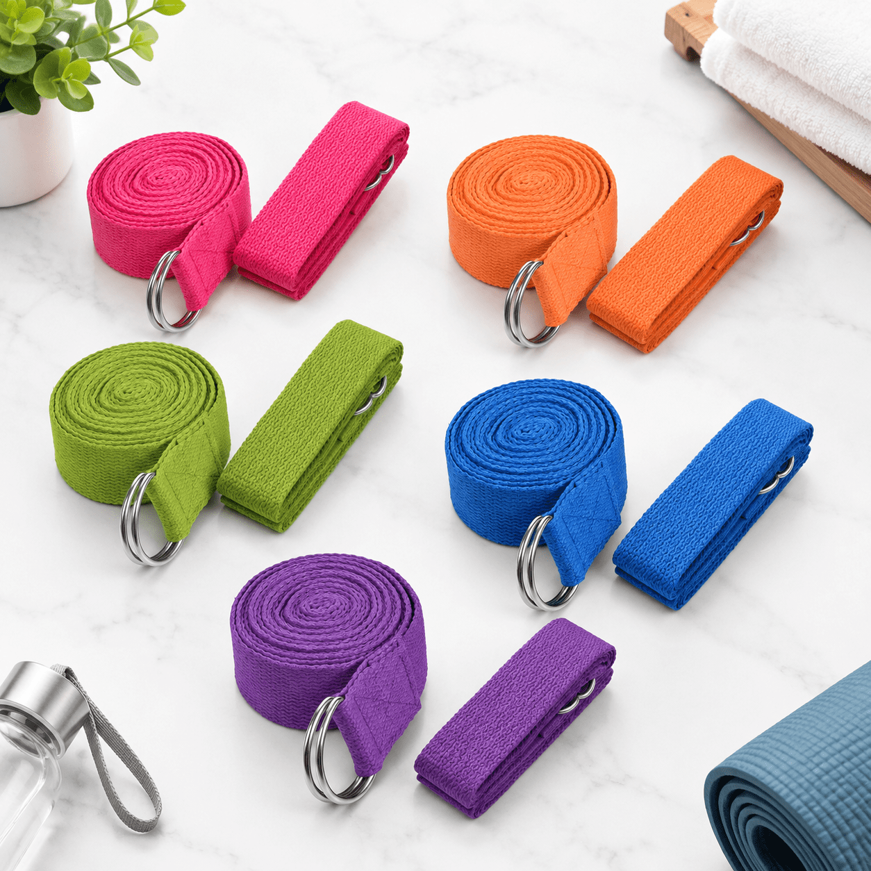 10 Pack 8 Foot Polyester Yoga Straps with Metal D-Rings for Stretching ...