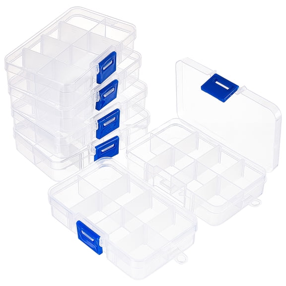 10 Pack 8 Grids Mini Plastic Organizer Box 2.7x4.2x0.8inch Clear Plastic Jewelry Dividers Box Organizer Small Tackle Boxes Jewelry Storage Container