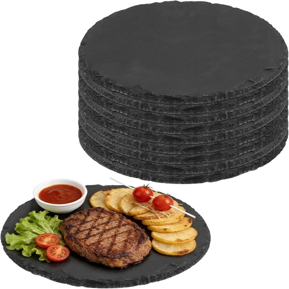 10 Pack 8 Inch Slate Cheese Board, Round Slate Serving Board Stone Slate Plates Platter Tray for Appetizer, Sushi, Fruit, Charcuterie