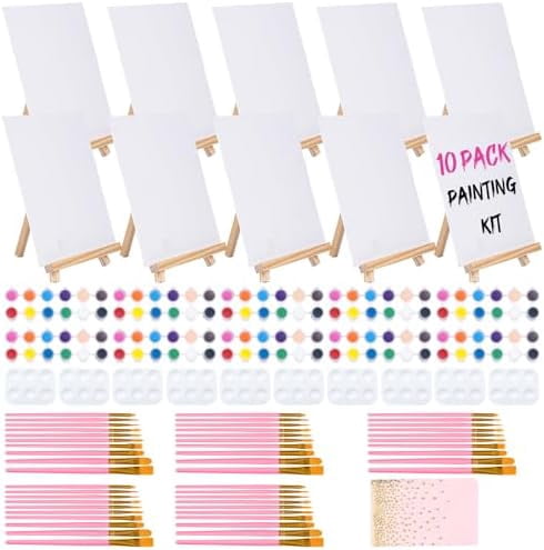 10 Pack 8 x 10In Canvas Boards and Easel Set Sip and Paint Kit for Adults Teens with Acrylic Paint 50 Brushes Art Painting Drawing Party Supplies$$Art & Craft