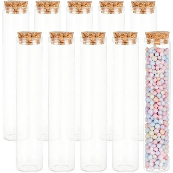 10 Pack 80ml Flat Glass Test Tubes with Cork - Clear Lab Bottles