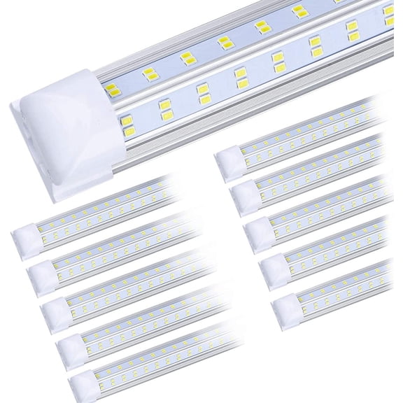 (10-Pack) 8ft LED Shop Light Fixture, 120W 19000LM 6000K, Cold White, V Shape, Clear Cover, Hight Output, Linkable Shop Lights, T8 LED Tube Lights, LED Shop Lights for Garage 8 Foot with Plug