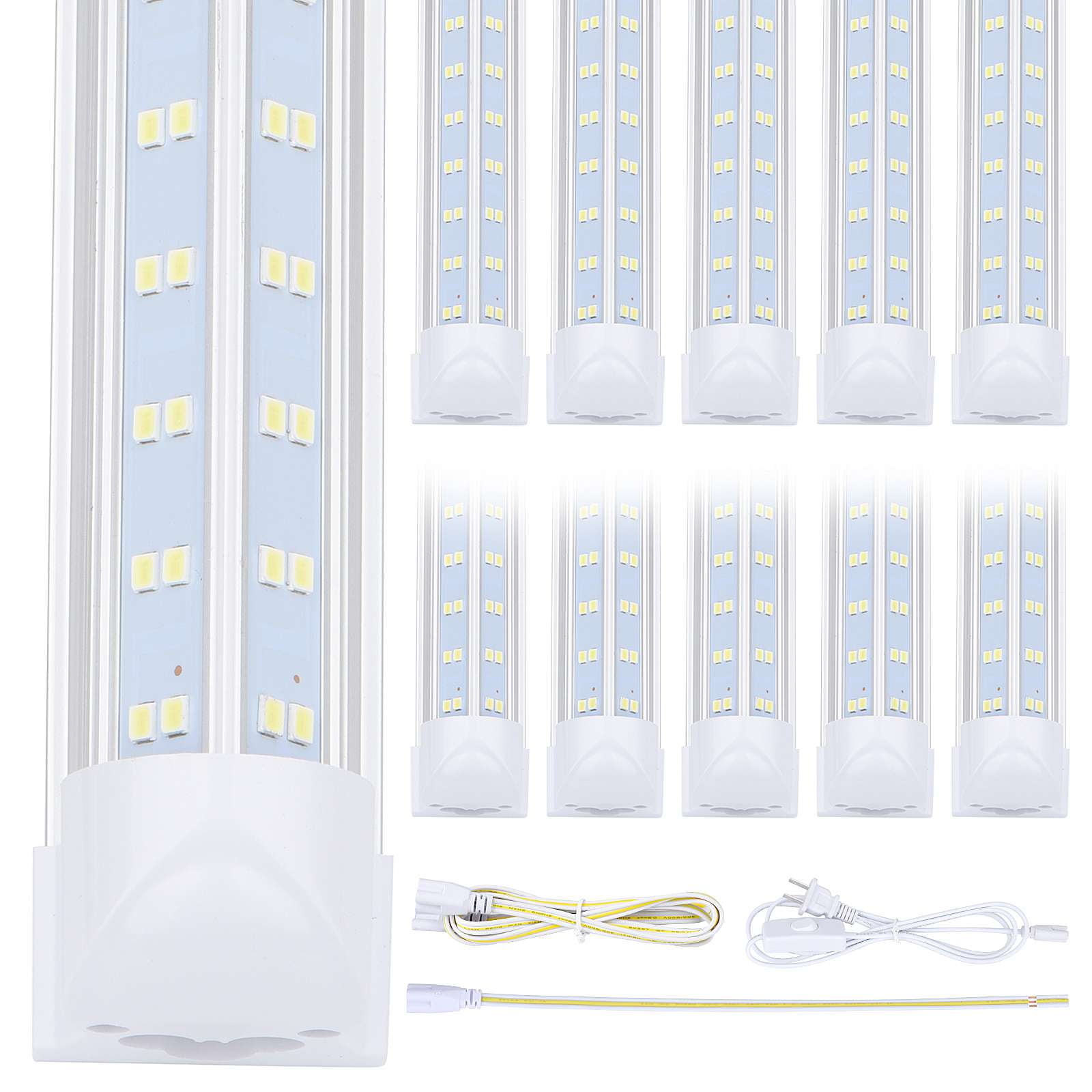 (10-Pack) 8ft LED Shop Light Fixture, V Shape 150w 18800LM 5000K ( Daylight White),8 Foot , 96'' T8 Integrated LED Tube, Linkable Led Bulbs for Garage, Warehouse, Plug and Play, Clear Lens