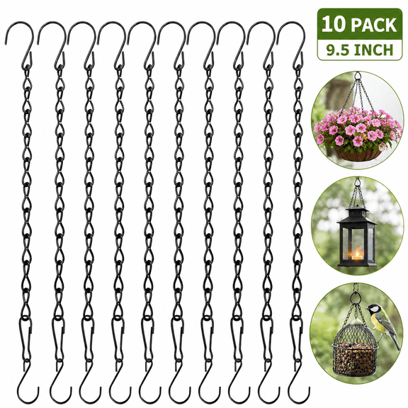 10 Pack 9.5 Inch Black Hanging Chains, Garden Plant Hangers for Hanging Bird Feeders, Billboards, Chalkboards, Basket, Planters, Lanterns, Wind Chimes and Decorative Ornaments Etc.