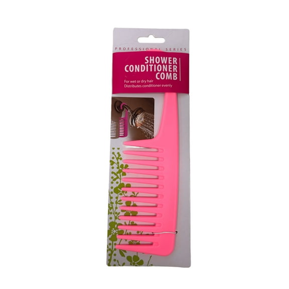 10 Pack 9 in Shower Conditioner Comb with Hook, Distribute Conditioner Evenly for Softer, Shinier Hair, Hangs from Shower Head for Access, Wide Teeth to Prevent Tangles, Wet, Dry Use, Bulk, Pink