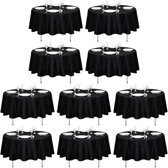 10 Pack 90 Inch Round Tablecloth Black - Wrinkle Resistant Bulk Table Cloth for Round Table -Washable Polyester Fabric Table Cover for Party