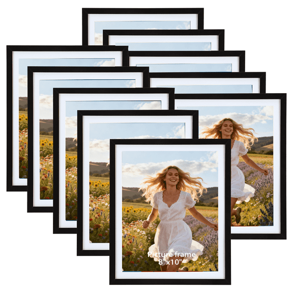 10 Pack 9x11 Black Picture Frame with 8x10 Opening