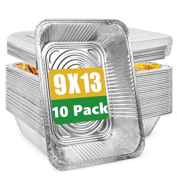 Treamon Aluminum Pans with Lids, Disposable Foil Pans, 9" x 13" 10 Count