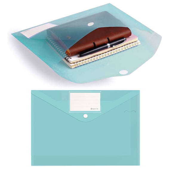 10 Pack A4 Letter Size Clear Plastic File Envelopes Secure Snap Closure With Blank Label Pocket For Adult Business Document & Household Receipt Storage