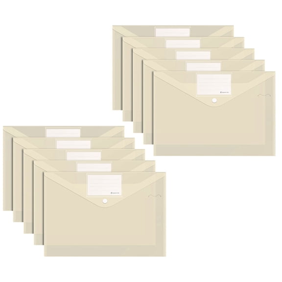 10 Pack A4 Plastic Document Envelopes, 13.25X9.25" Snap Button File Folder Pouches with Label Pocket, Waterproof Document Holders, Paper Storage Organizer for Office Documents Paper Filing Supplies