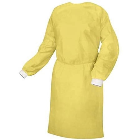 10 Pack AAMI Level 2 Isolation Gowns, Non-Woven, Splash Resistant with White Knitted Cuff, Size: L