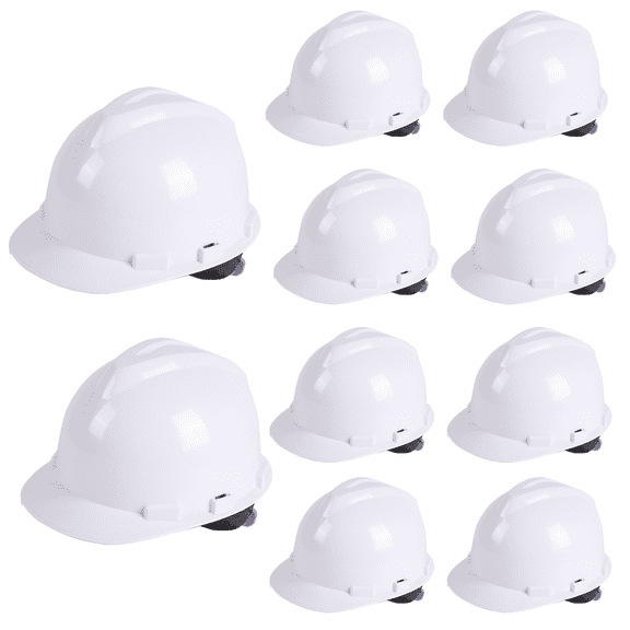 10 Pack ABS Suspension Hard Hats, White Adjustable Construction Helmets with Sweatband & Chin Strap, Safety Hard Hats for Men Women
