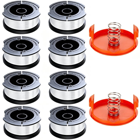 10 Pack AF-100 Weed Eater String, 0.065" 240ft Trimmer Line Refill, Compatible with Black+Decker, 8 Spool + 2 Cap + 2 Spring