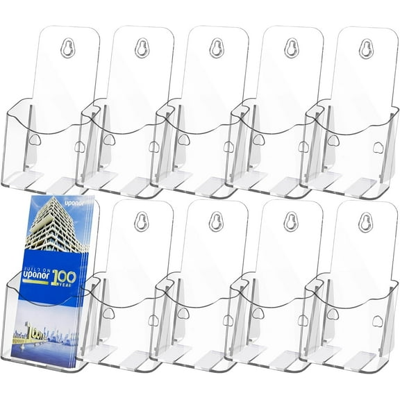 10 Pack Acrylic Brochure Holder,4 x 7.9 Inches Plastic Flyer Display Stand,Clear Clear Literature Holder,Pamphlet Holder Desk or Wall Mount,Flyer Holder for Vendors Trifold Brochure Pamphlet Booklets
