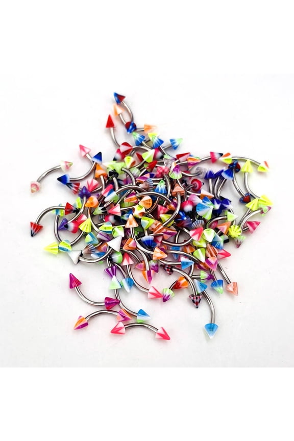 10-Pack Acrylic Curved Barbell Eyebrow Rings, UV Ball Body Piercing Jewelry