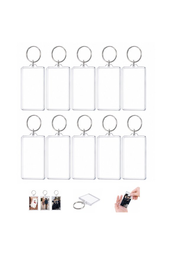 10 Pack Acrylic Photo Keychains Bulk, Clear Shatterproof DIY Photo Keyrings for 2x3 Inch Photos with Split Rings, Custom Picture Frame Keychains for Gifts, Parties and Crafts