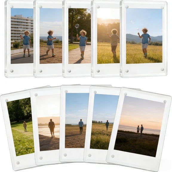 10 Pack Acrylic Refrigerator Magnet Picture Frames, Clear Mini Frames for Instant Photos, 2.36 x 3.54 Inch Magnetic Instax Frame for Refrigerator Display