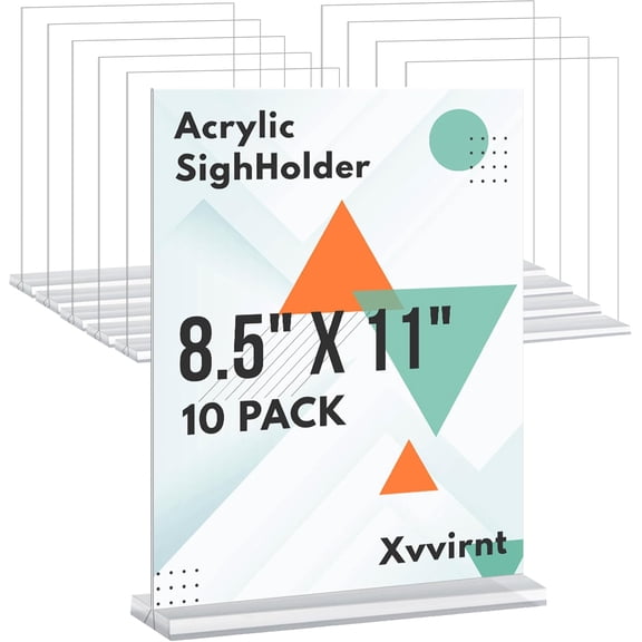10 Pack Acrylic Sign Holder 8.5 x 11,Double Sided Clear Display Stand,Clear Plastic Sign Holders,Vertical Menu Flyer Paper Holder for Office,Home,Store,Restaurants,Wedding,Party