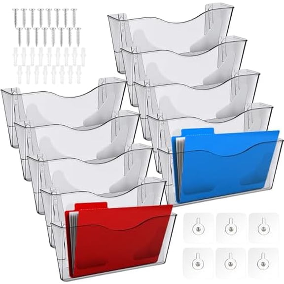 10 Pack Acrylic Single Pocket Hanging File Organizer, Plastic Hanging Wall Mount File Holder Wall Pocket Mails Magazines Organizer Mounted Folder Bins for Office, School and Home$$Office