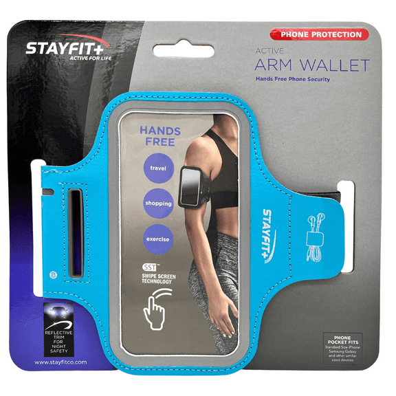 10 Pack Active Armband Wallet, Hands Free Phone Security with Swipe Screen Access, Earphone Storage, Reflective Trim for Night Safety, Standard Size Phones, Perfect for Travel, Exercise, Bulk, Blue