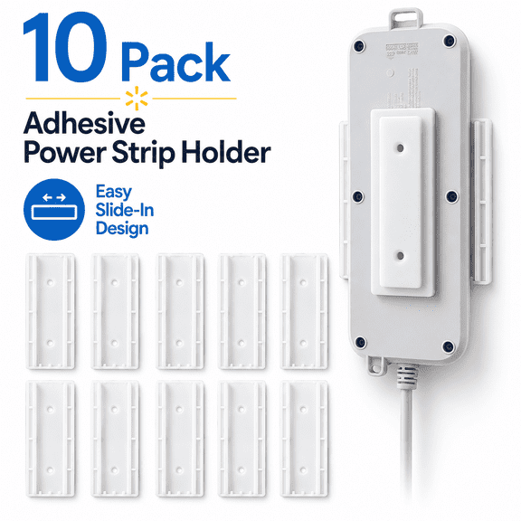 10 Pack Adhesive Power Strip Holder, No Drill Wall Mount Organizer Bracket, Removable Slide Rail Holder for Surge Protector, Router, Remote Control, Cable Management, White