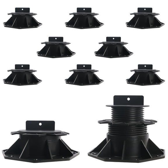 10 Pack Adjustable Deck Support Pedestal, Plastic Adjustable Deck Foundation Base, Support for Floating Deck Platform Deck Floor Height Adjustment Raising from 2-3/8" to 5-1/2"