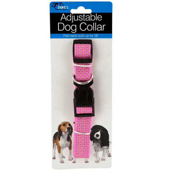 10 Pack Adjustable Nylon Dog Collar, Durable Nylon, Plastic Squeeze Buckle, Metal Connector, Fits Small to Medium Breeds up to 18 in, Stylish Design, Stripe, Checkered, Bulk, Pink