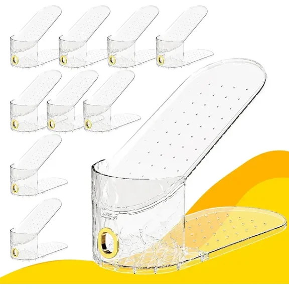 10 Pack Adjustable Shoe Slots Organizer Clear Double Layer Shoe Stacker for Closet Storage Stackable Space Saver Holder for Sneakers Heels Flats