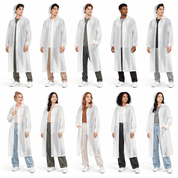 10-Pack Adult Reusable EVA Rain Ponchos with Sleeves and Drawstring Hood