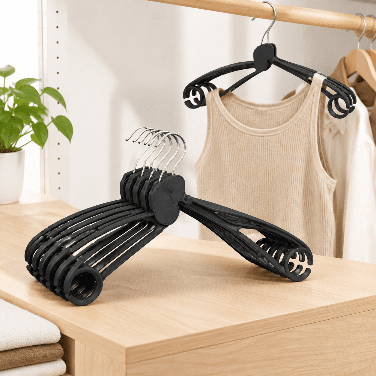 10 Pack All Black 15.7 Inch Clothes Hangers with Neckline Protection ...