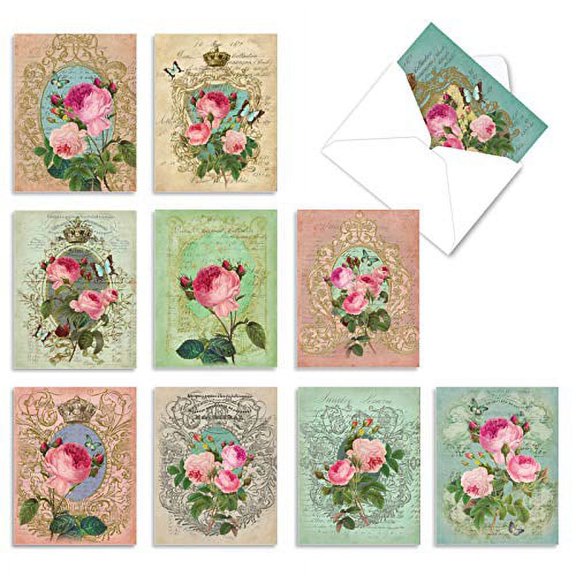 10 Pack All Occasion Blank Note Cards - Romance And Roses