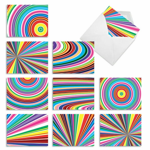 10 Pack All Occasion Blank Note Cards With Envelopes - Acid Rainbow