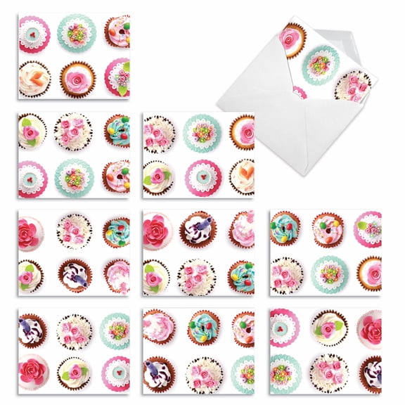 The Best Card Company 10 Assorted Blank All Occasions Notes Pack Set 4x5.12 w/ Envelopes, 10x1 Designs, For Men, Women, Frosted Fun M3050