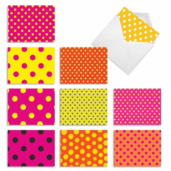 The Best Card Company 10 Assorted Blank All Occasions Notes Bulk Set 4x5.12 w/ Envelopes, 10x1 Designs, for Men, Women, Hot Dots M3066