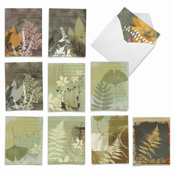 10 Pack All Occasion Blank Note Cards With Envelopes - Layered Leaves
