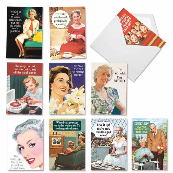 The Best Card Company 10 Assorted Blank All Occasions Notes Set 4x5.12 w/ Envelopes, 10x1 Designs, For Men, Women, Merry Crackers M3269