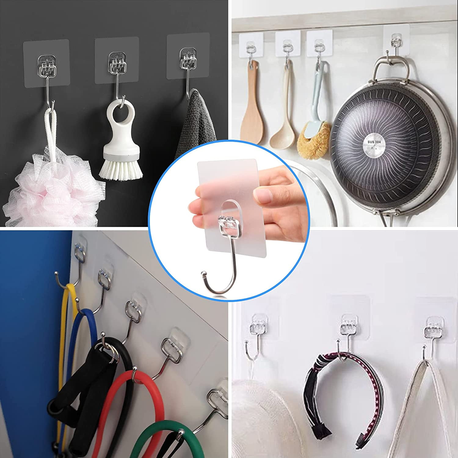 10-Pack All-Purpose Large Adhesive Hooks for Hanging, Heavy Duty Hold ...